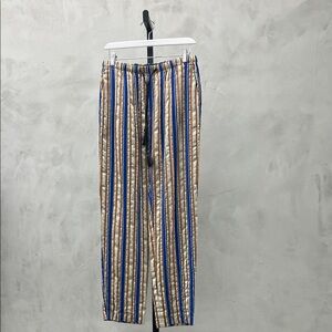 Striped Men's Pants - Blue and Tan